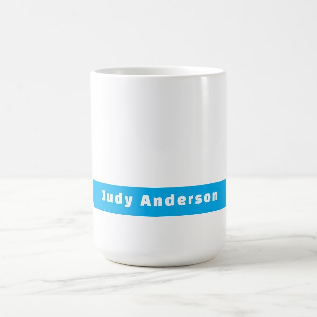 Professional Plain Modern Elegant Name Blue White Coffee Mug (Center)