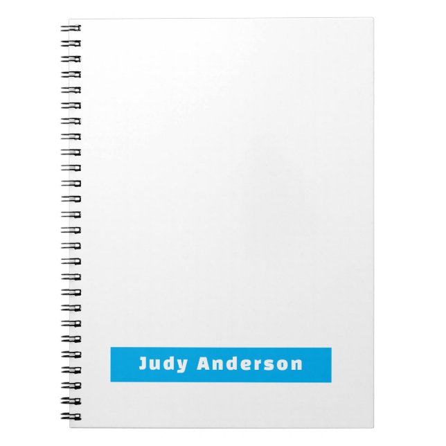 Professional Plain Modern Elegant Name Blue White Notebook (Front)