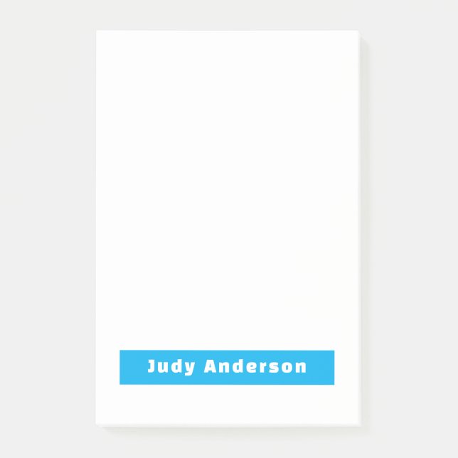 Professional Plain Modern Elegant Name Blue White Post-it Notes (Front)