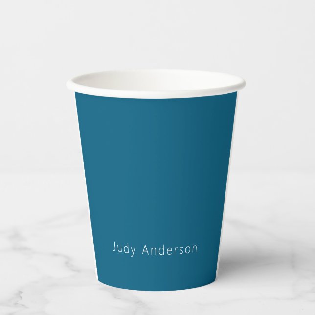 Professional Plain Modern Elegant Your Name Blue Paper Cups (Front)