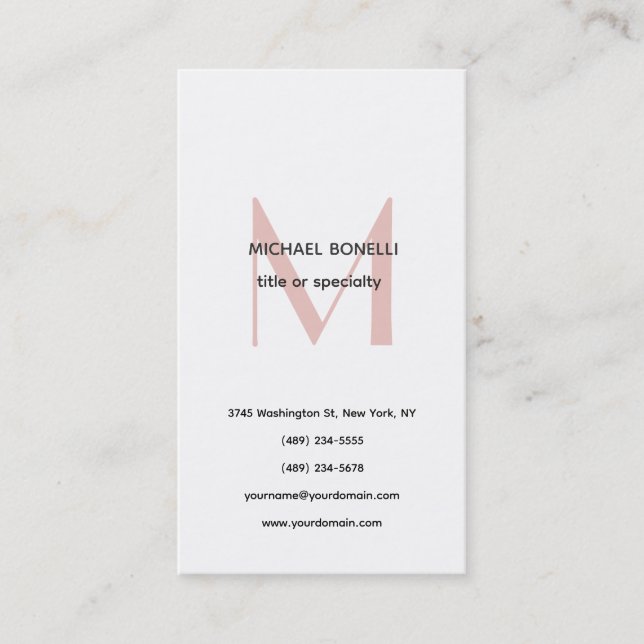 Professional Plain Modern Minimalist Monogrammed Business Card (Front)