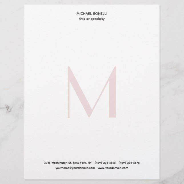 Professional Plain Modern Minimalist Monogrammed Custom Letterhead (Front)