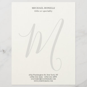 Professional Plain Modern Minimalist Monogrammed Custom Letterhead