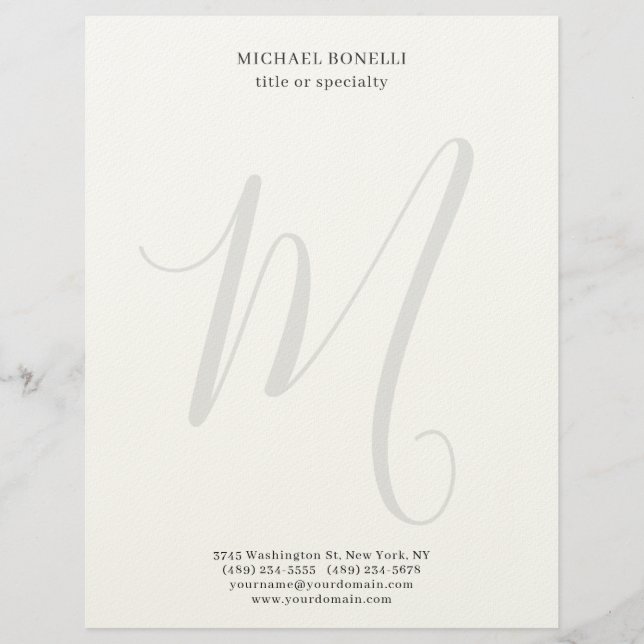 Professional Plain Modern Minimalist Monogrammed Custom Letterhead (Front)