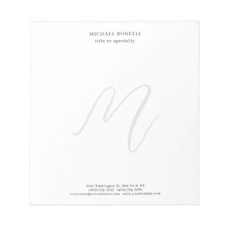 Professional Plain Modern Minimalist Monogrammed Notepad