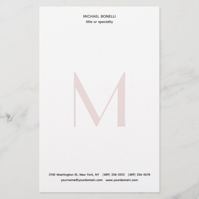 Professional Plain Modern Minimalist Monogrammed Stationery (Front)