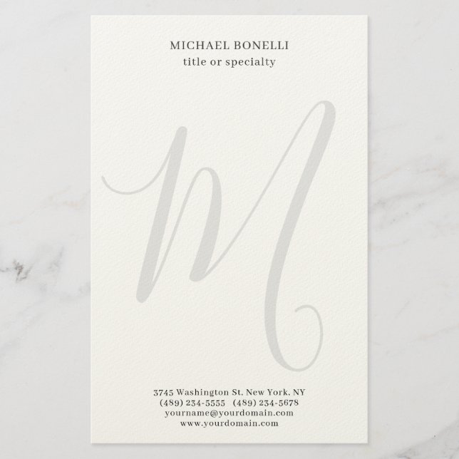 Professional Plain Modern Minimalist Monogrammed Stationery (Front)
