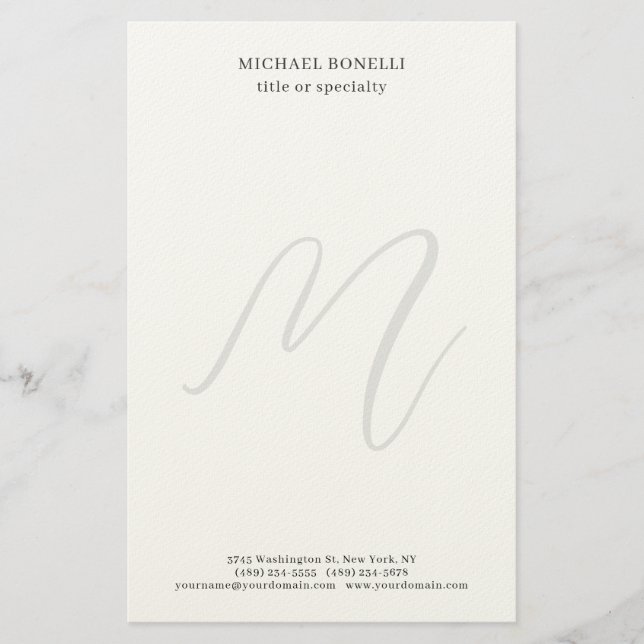 Professional Plain Modern Minimalist Monogrammed Stationery (Front)
