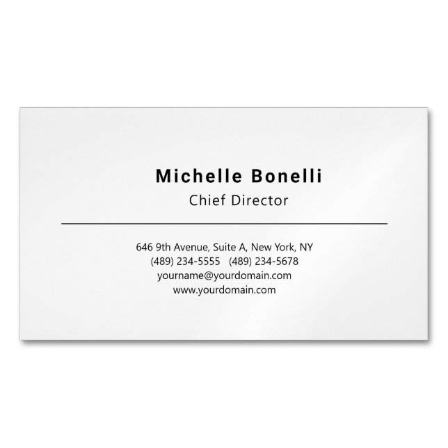 Professional Plain Modern Minimalist White Magnetic Business Card (Front)