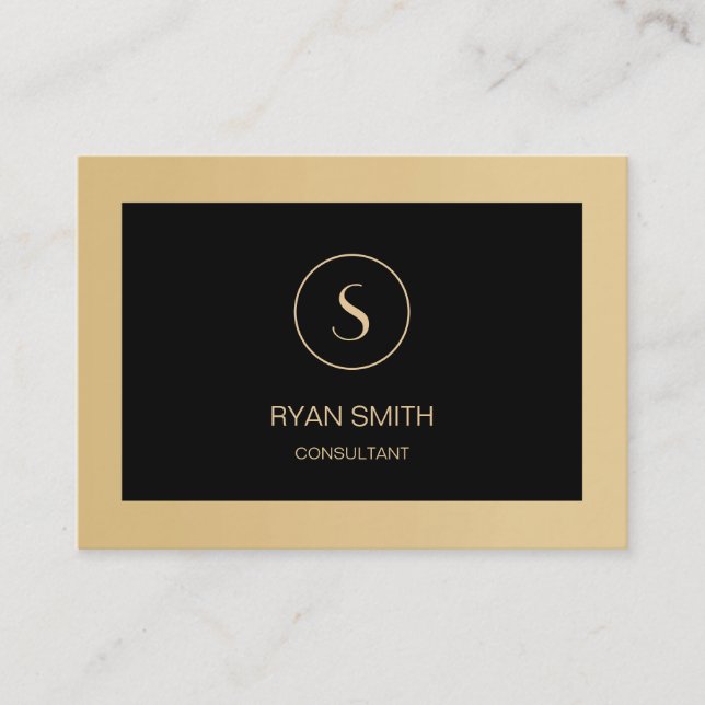 Professional Plain Monogram Black Golden Business Card (Front)