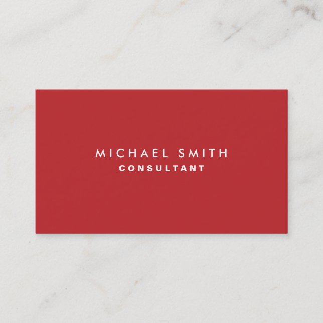 Professional Plain Red Elegant Modern Simple Business Card (Front)