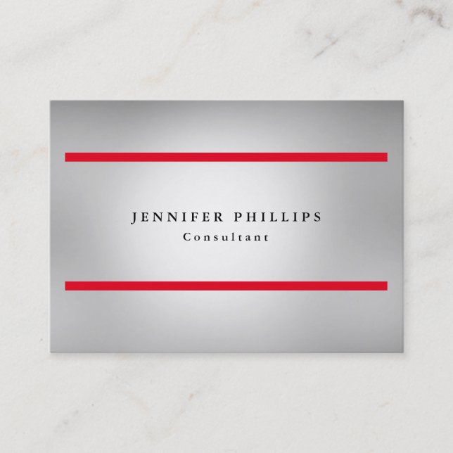 Professional Plain Red Metallic Grey Original Business Card (Front)