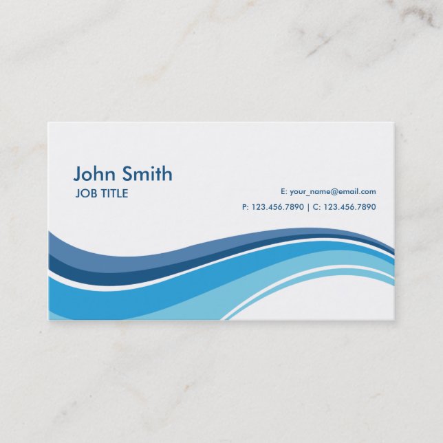 Professional Plain Simple Modern Blue Waves Business Card (Front)