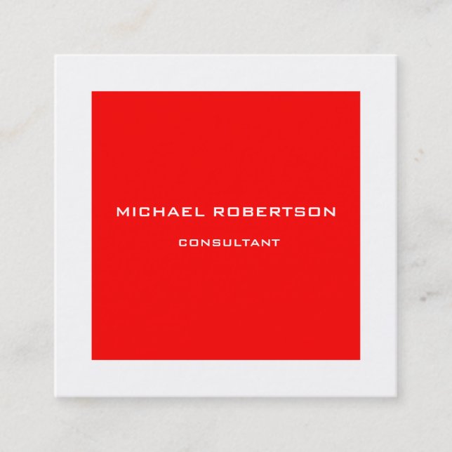 Professional Plain Unique Special Red White Square Business Card (Front)