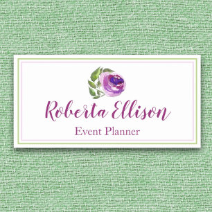 Professional Planner Purple Watercolor Rose Floral Name Tag