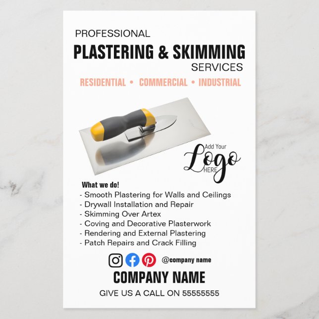 Professional Plastering & Skimming Services – Flyer (Front)