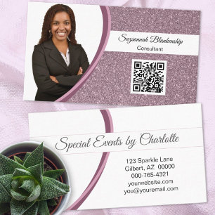 Professional Plum Glitter Custom Photo QR Code Business Card