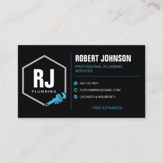 Professional Plumber Black Blue Plumbing Services Business Card