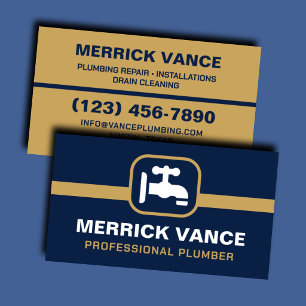 Professional Plumber Navy Gold Plumbing Services Business Card