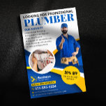 Professional Plumber Plumbing Contractor Blue Flyer<br><div class="desc">This professional and engaging flyer design is perfect for plumbers who want to attract new customers and showcase their services. Featuring a friendly image, clear and concise information, and a compelling 30% off offer, this flyer effectively highlights the value you provide. The bold colours and clean layout ensure your message...</div>