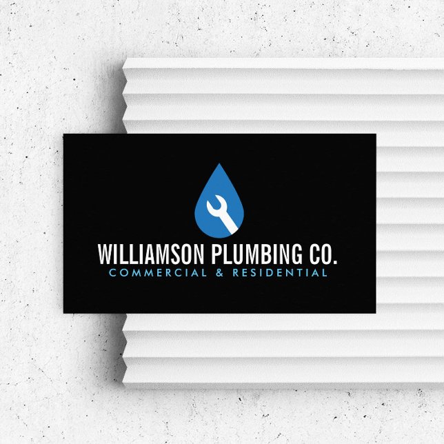 Professional Plumbing Logo Black Business Card (Creator Uploaded)