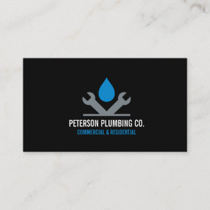 Professional Plumbing Logo drop wrench black Business Card