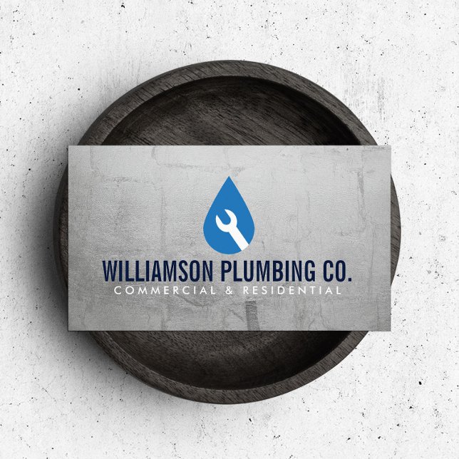 Professional Plumbing Logo Faux Metal Business Card (Creator Uploaded)