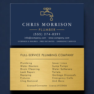 Professional Plumbing Service Plumber Navy Blue Business Card