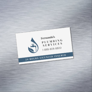 Professional Plumbing Service Water Drop Logo Magnetic Business Card
