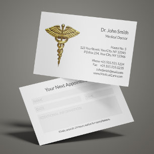 Professional Precious Gold Caduceus Clean Medical Appointment Card