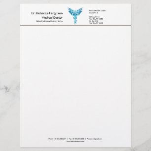 Professional Precious Medical Blue Caduceus Custom Letterhead