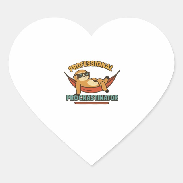 Professional Procrastinator Sloth Retro T-Shirt Cl Heart Sticker (Front)