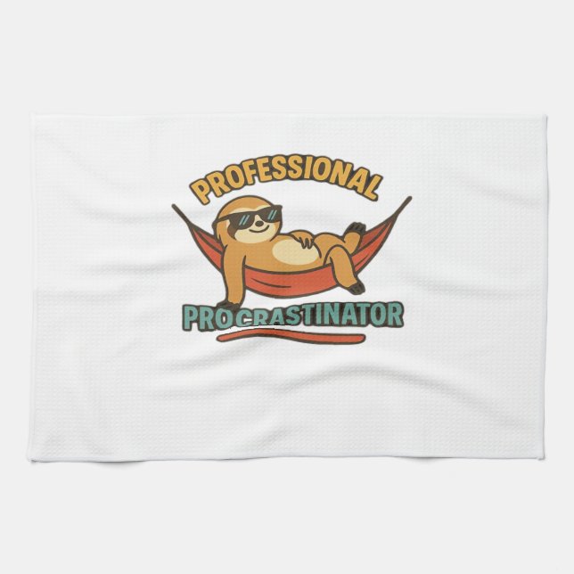 Professional Procrastinator Sloth Retro T-Shirt Cl Tea Towel (Horizontal)