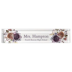 Professional Purple and Gold Floral Teacher Nameplate