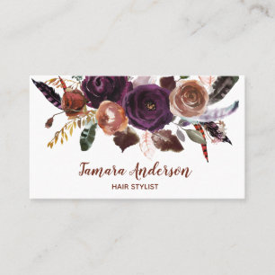Professional Purple Floral Hairstylist Makeup Business Card