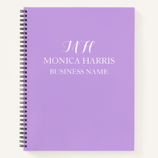 Professional Purple Monogram Initial Business Notebook (Front)