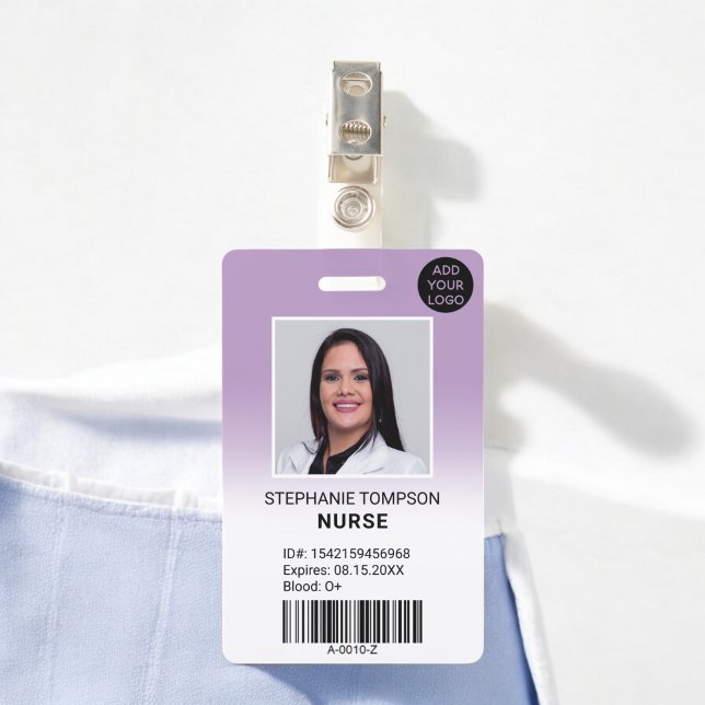 Professional purple ombre nurse photo logo code ID badge (Professional purple ombre nurse photo logo code badge)