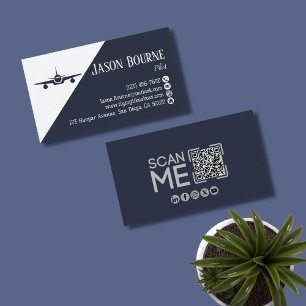 Professional QR Code, Aviation,Blue,minimalist  Business Card