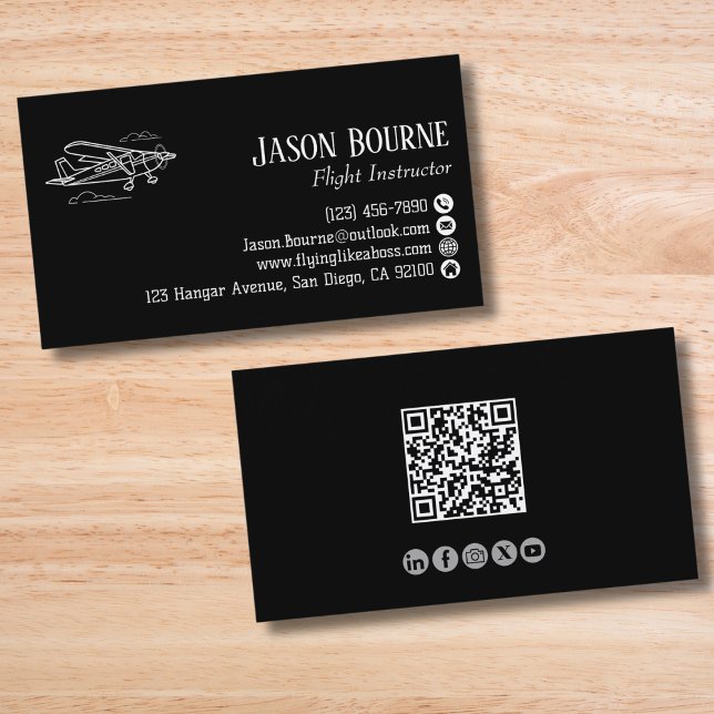 Professional QR Code Aviation Flight Instructor Business Card (Creator Uploaded)