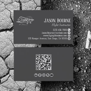 Professional QR Code Aviation Flight Instructor Business Card