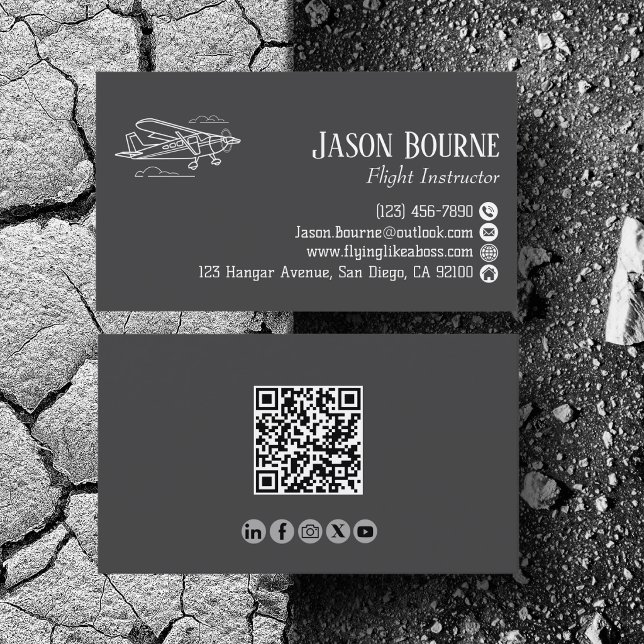 Professional QR Code Aviation Flight Instructor Business Card (Creator Uploaded)
