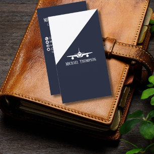 Professional QR Code Aviation Navy Blue Minimalist Business Card