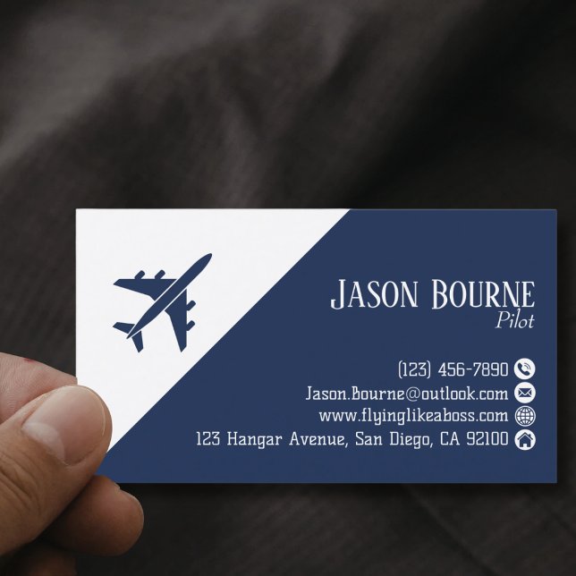 Professional QR Code Aviation Navy Blue White Business Card (Creator Uploaded)