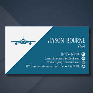Professional QR Code Aviation Pilot Blue an White Business Card