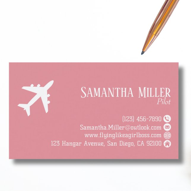 Professional QR Code Aviation Pink White Custom Business Card (Creator Uploaded)
