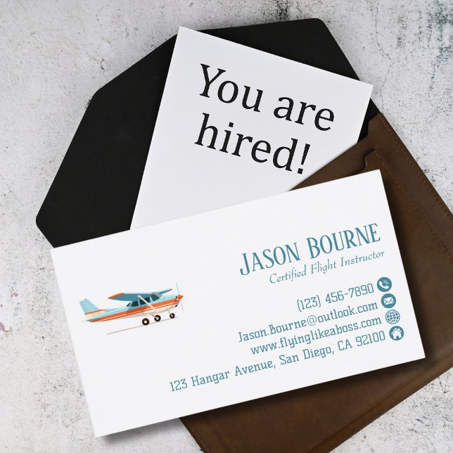 Professional QR Code Cessna Aeroplane Blue Custom Business Card (Creator Uploaded)