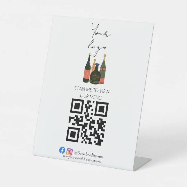 Professional QR code contactless bar menu Pedestal Sign (Front)