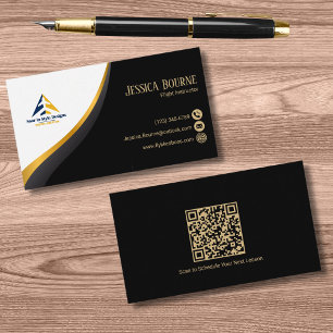 Professional QR Code Elegant Black Gold Pilot Business Card