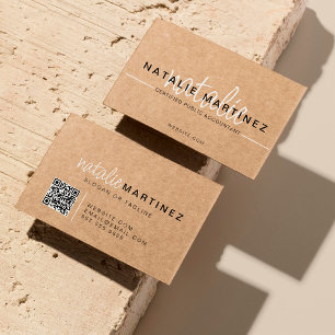 Professional QR Code Elegant Trendy Script Kraft Business Card
