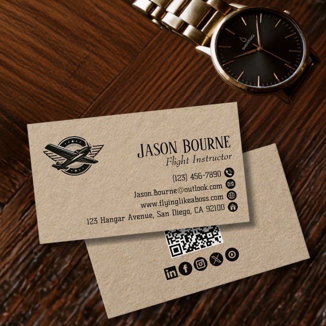 Professional QR Code Employee Pilot Aeroplane  Business Card (Creator Uploaded)